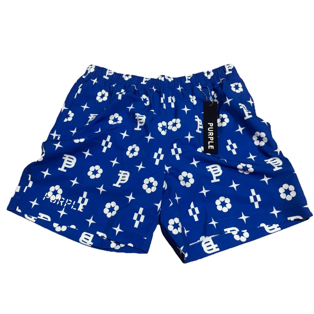 Purple Brand‎ Blue Monogram Print Swim Trunks Men's XL New